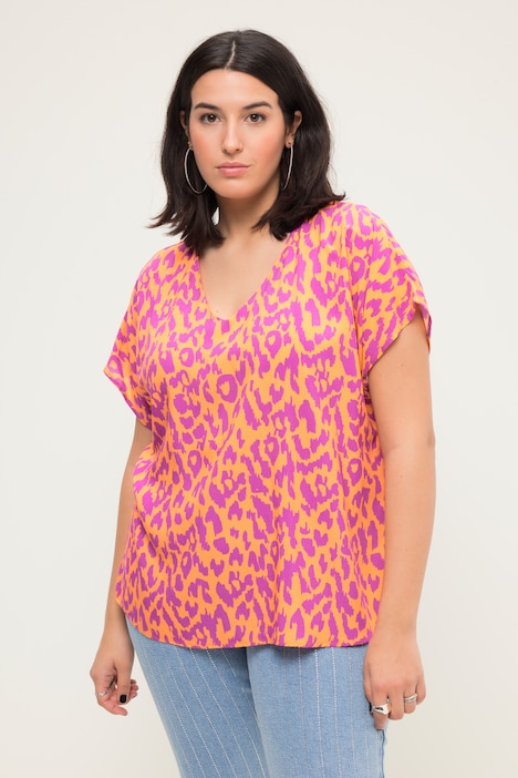 Blusenshirt, oversized, Animal Print, V-Ausschnitt