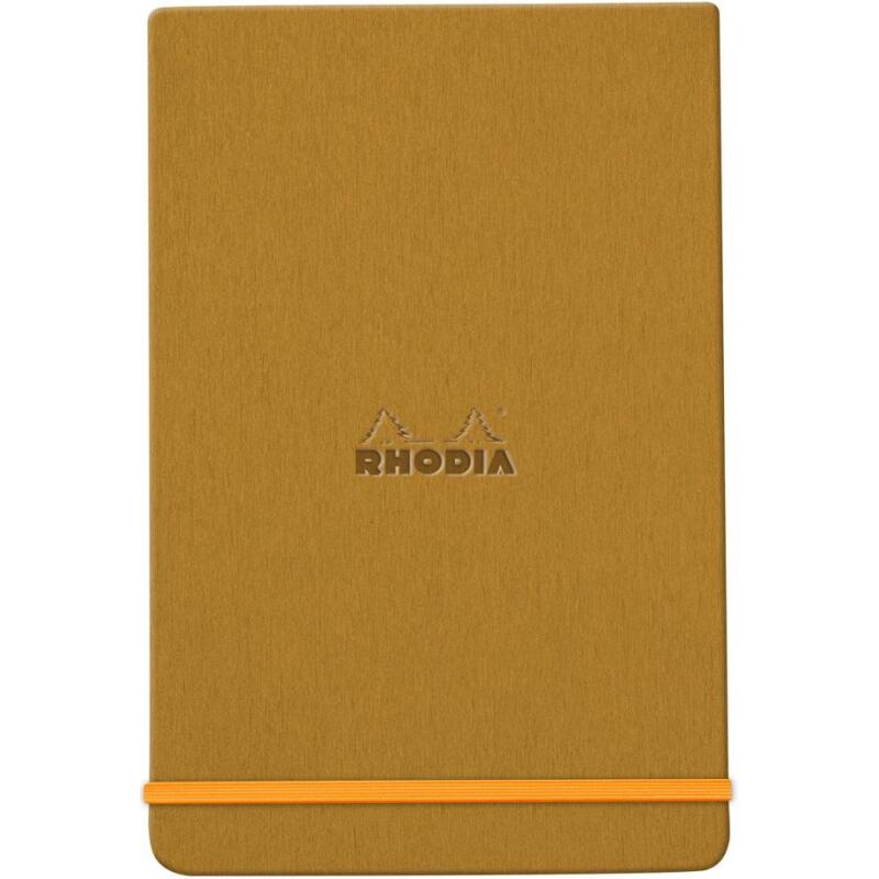 Rhodiarama Webnotepad rembordé rigide A5 192 pages ligné microperforé papier ivoire 90g fermeture élastique - Or