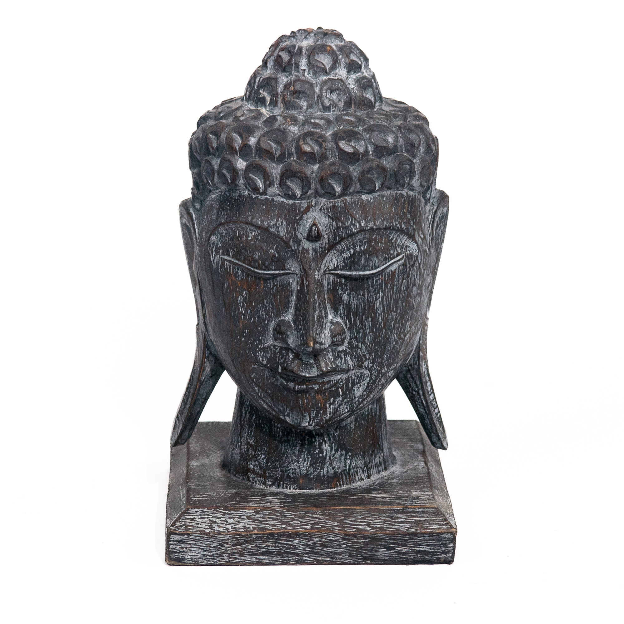houten beeld Buddha hoofd grijs