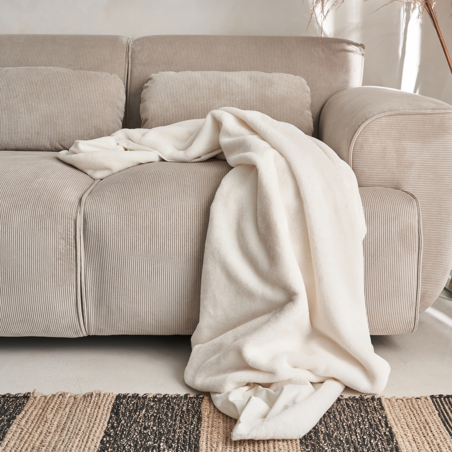 Plaid fausse fourrure blanche poil long doublure polaire 160 x 230cm - laponie