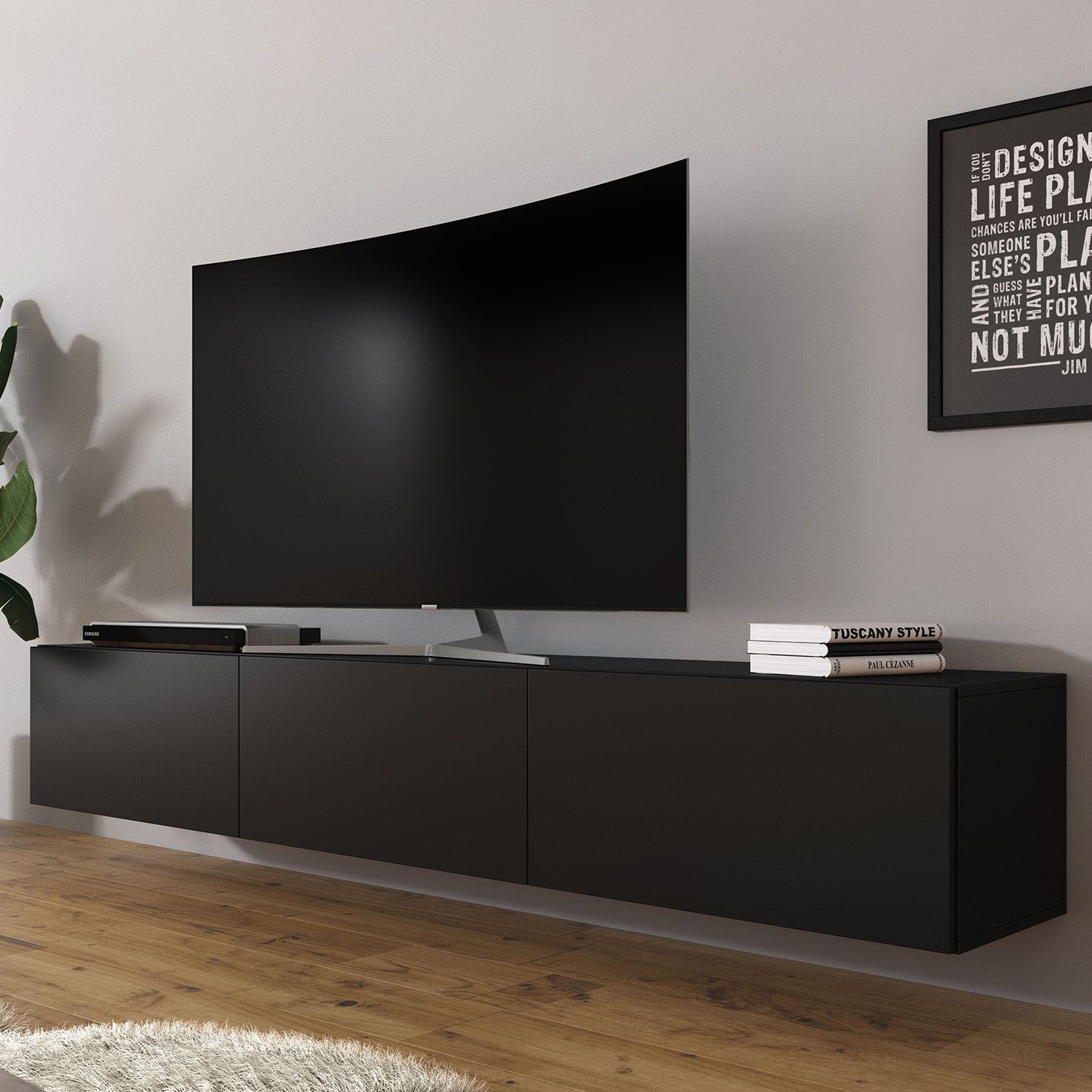 Bonzo - TV-Meubel - Mat zwart - 180x33x30 cm