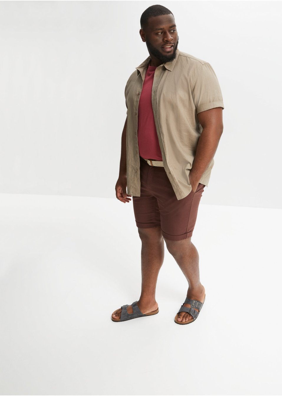 Bermuda chino extensible avec ceinture, Regular Fit