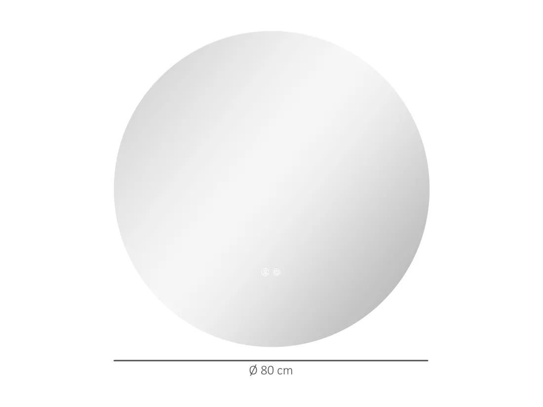 Miroir rond lumineux LED réglable de salle de bain dia. 80 cm interrupteur tactile fonction antibuée gris