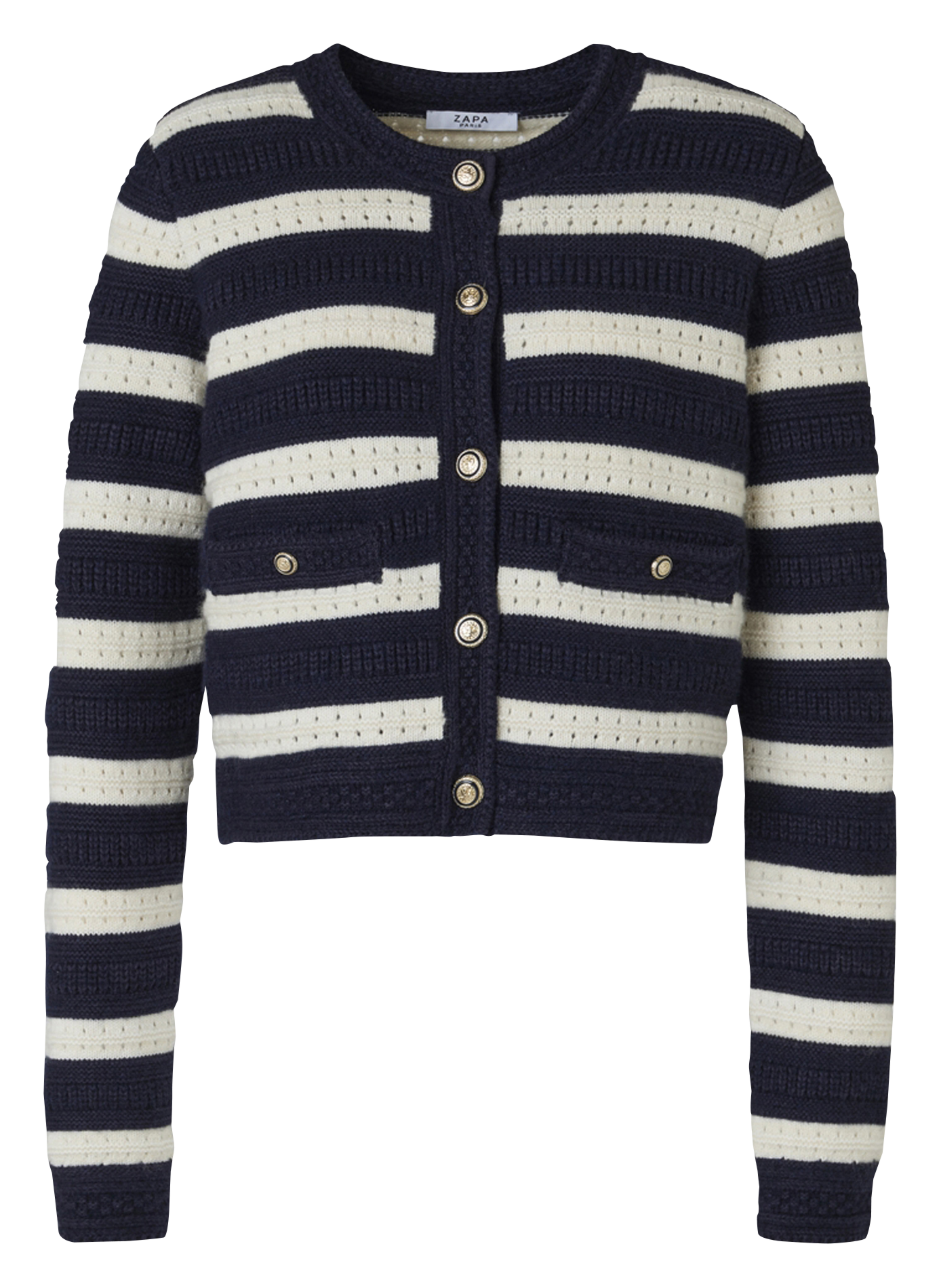 GLADA - Gilet droit col rond en coton mélangé | Bleu