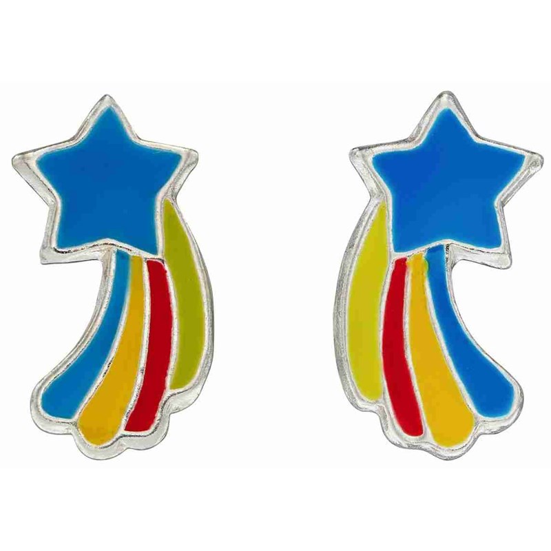 Boucle d'oreille étoile filante arc en ciel en argent 925/1000