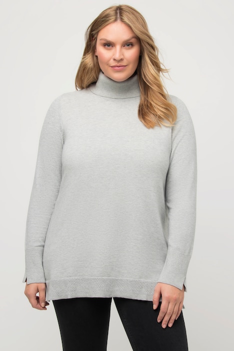 Rollkragenpullover, breite Rippbündchen, Langarm