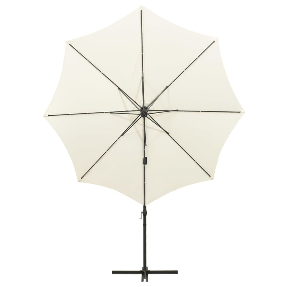 Parasol meuble de jardin déporté avec mât et lumières led sable 300 cm