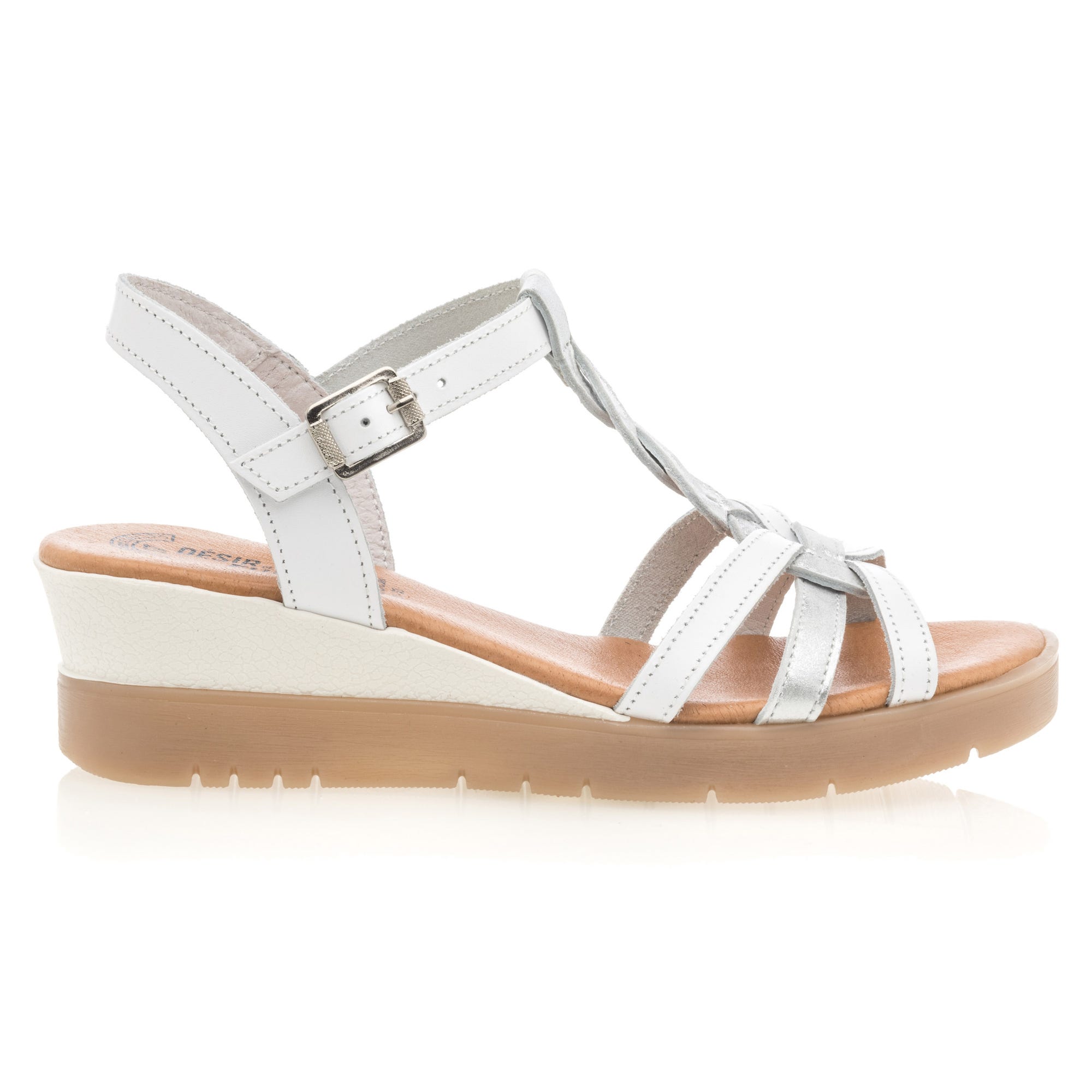 Sandales à talon compensé Femme en cuir blanc