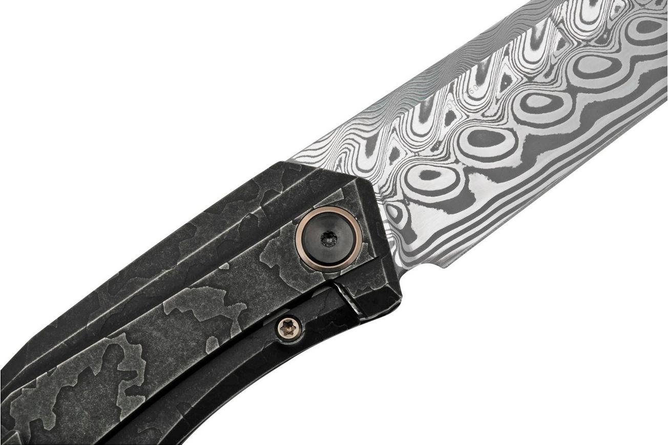 WE Knife Cybernetic WE22033-DS1 Stonewashed Etched Black Titanium, Hakkepella Damaststeel, zakmes