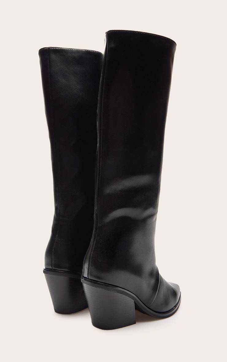 Noir Botte Haute À Talon Cubain Bloc En Synthétiquecuir