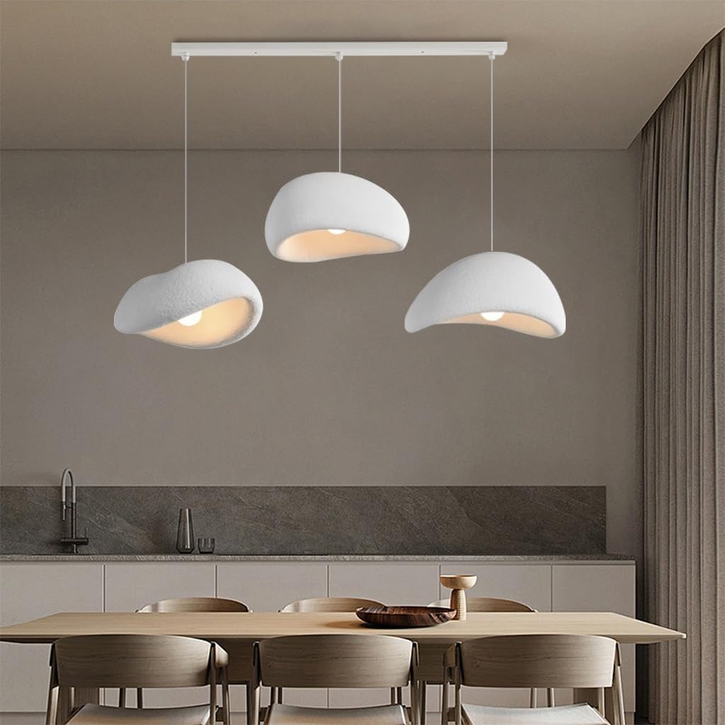 Kreative Wabi Sabi Pendelleuchte E27 Moderne 3 Flammig Weiße Hängeleuchte Unregelmäßiges Design Höhenverstellbar Kronleuchter Für Esstisch Wohnzimmer Esszimmer Innenbeleuchtung Heimdekoration(B)