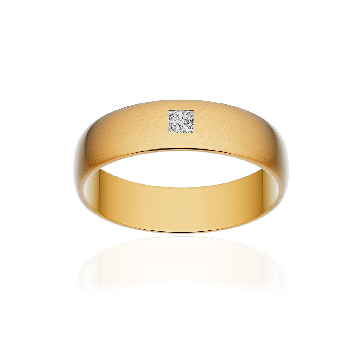 Alliance or 750 jaune brossé demi-jonc 5mm diamant princesse