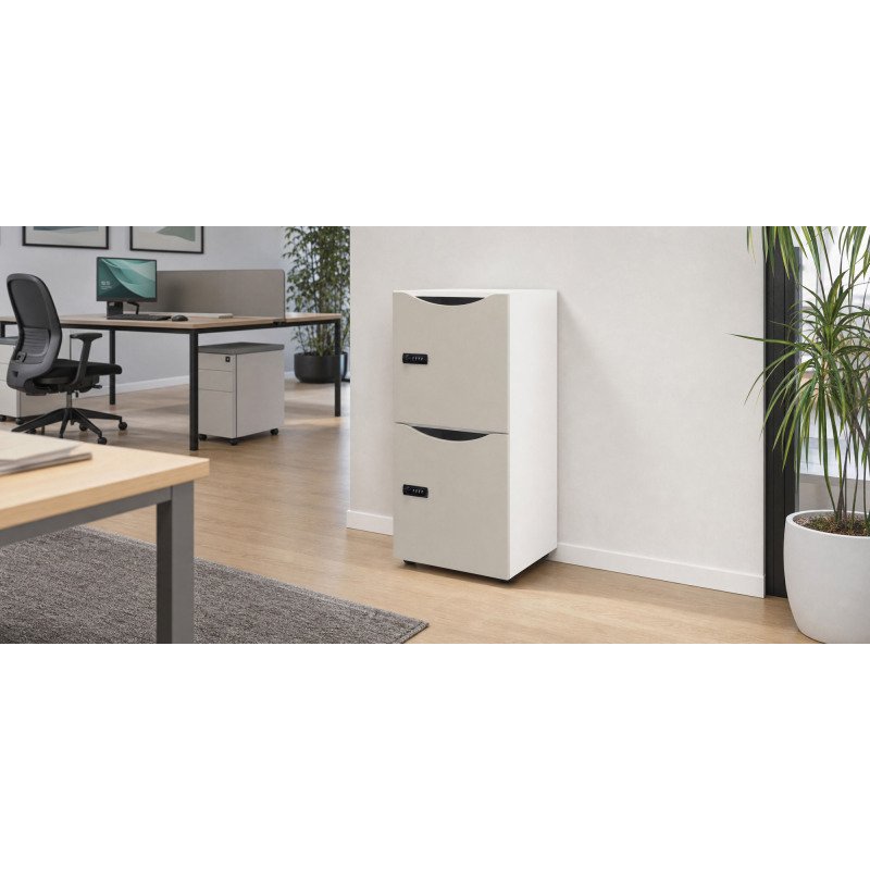 Casier de bureau Lockers 2 cases - Corps blanc - H 86 cm - portes laquées - Serrure à code