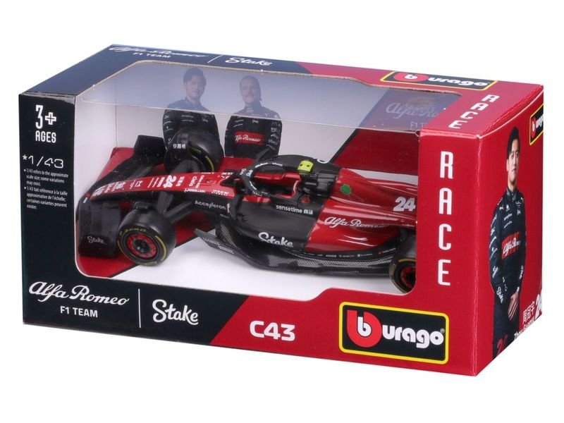 BBurago Alfa Romeo F1 Team Stake C43 Zhou 2023 1:43 Sammlermodell im Massstab 1:43