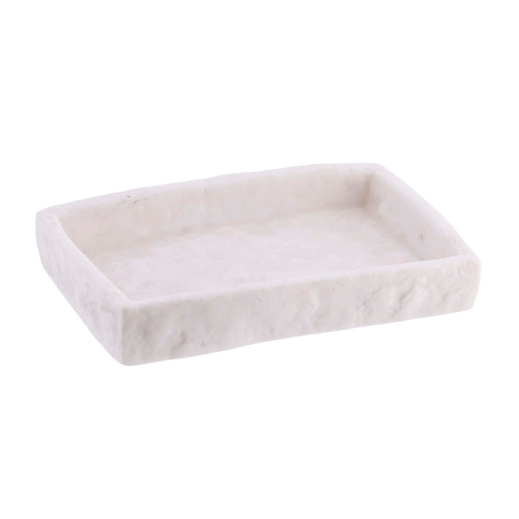 Porte savon rectangulaire polyrésine pierre blanche 13x2x9cm