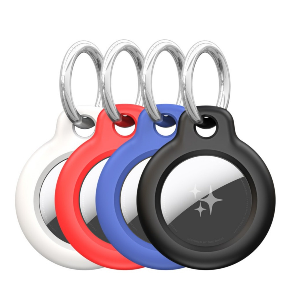 (4er Set) Apple AirTag Anhänger Hardcase Hülle Schlüsselanhänger mit Schlüsselring - Weiss / Rot / Blau / Schwarz