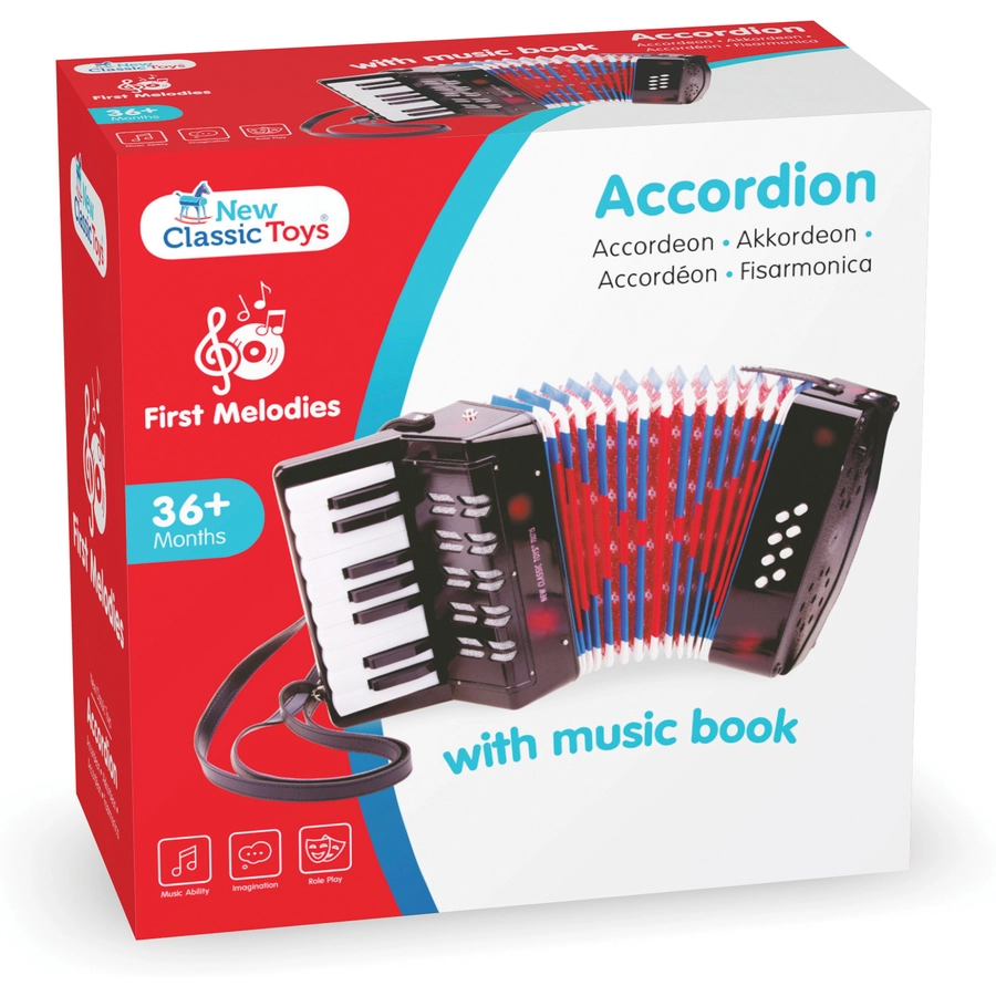 New Classic Toys Akkordeon Groß - Schwarz mit Musikbuch