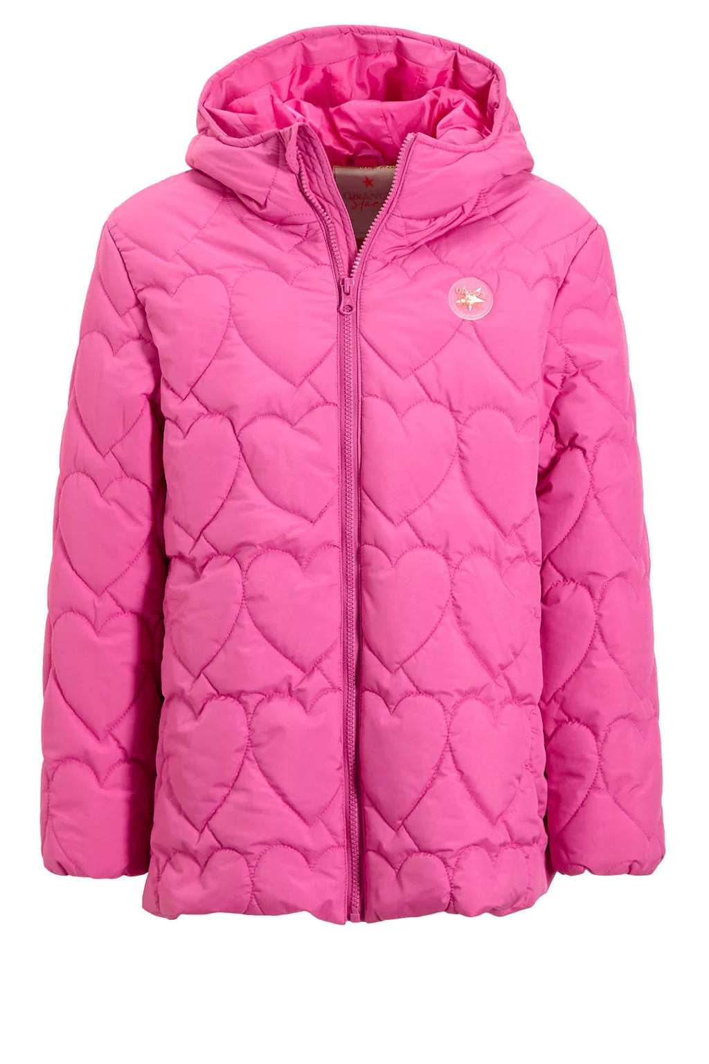 Orange Stars gewatteerde winterjas Rachael met hartjes roze