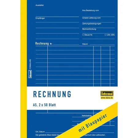 Idena Rechnungsbuch A5 2x50 Blatt, m. Blaupapier