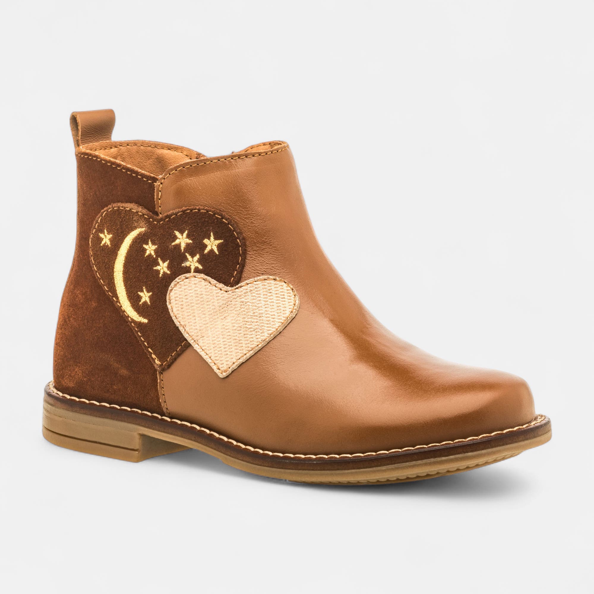 Bottines Fille en cuir cognac