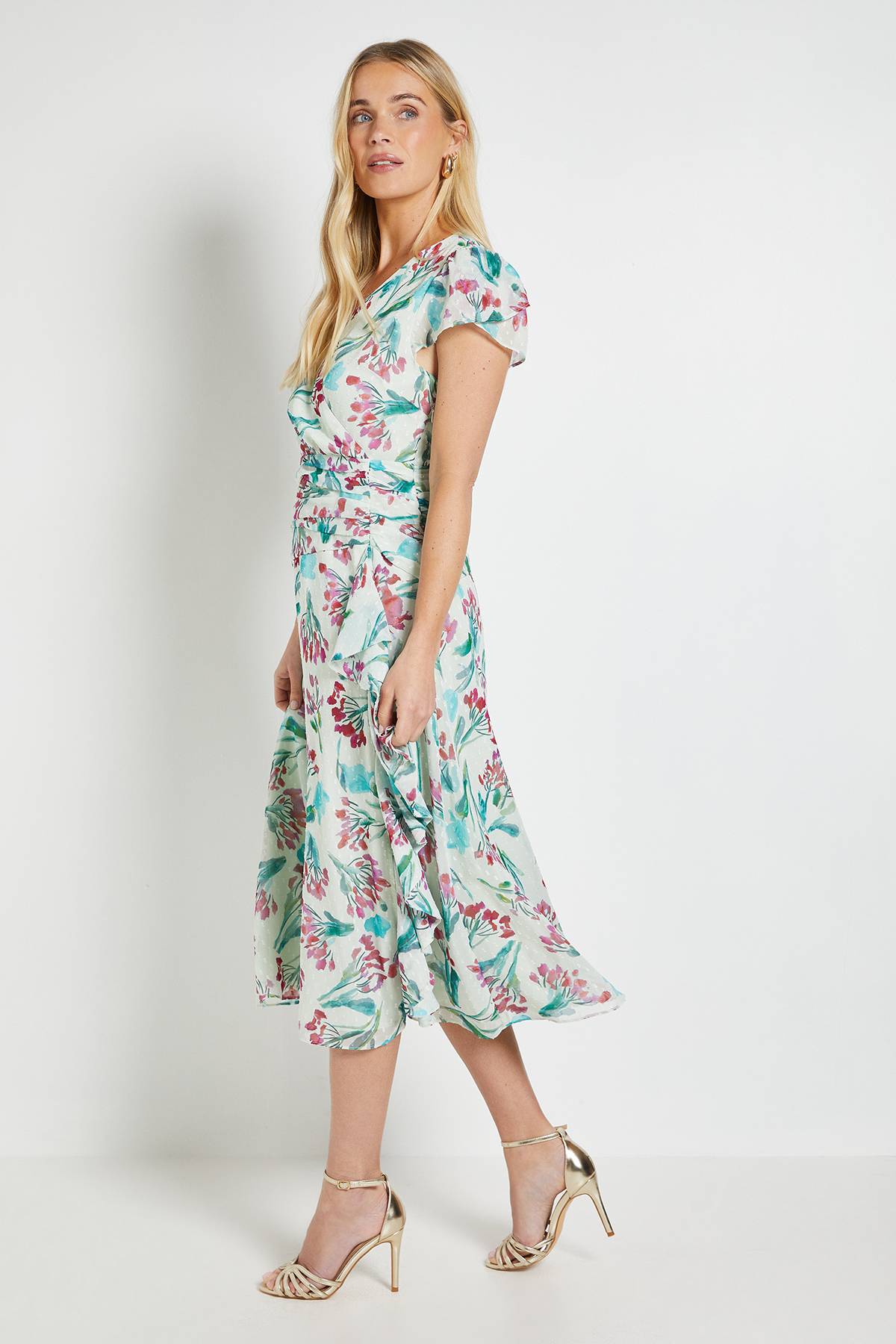 Wallis Robe Midi À Volants Et Motif Floral Dobby Petite