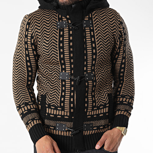 Gilet Zippé Capuche 3007 Noir Camel