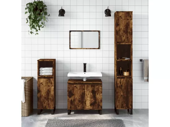Armoire de bain chêne fumé 30x30x190 cm bois d'ingénierie