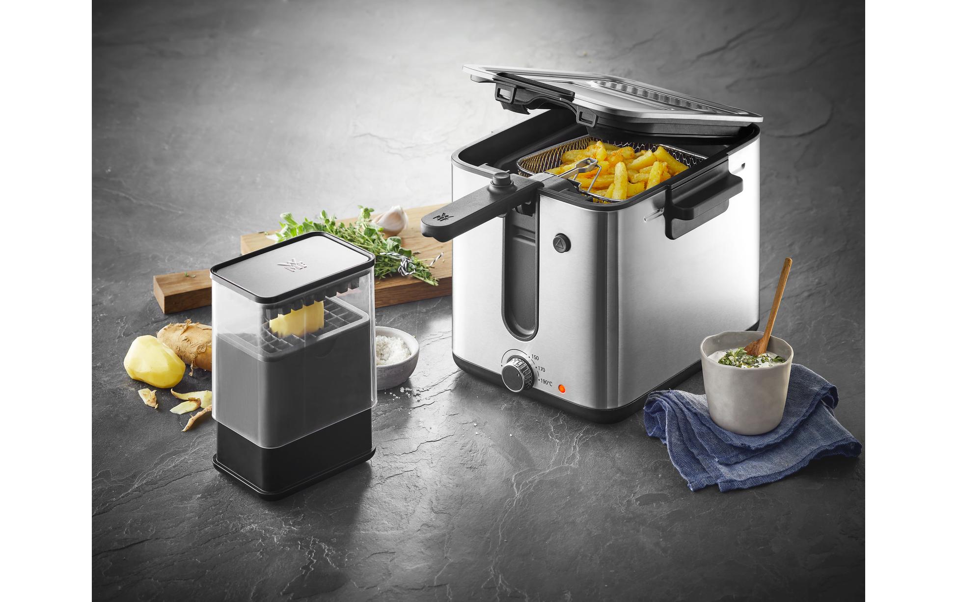Fritteuse Küchenminis Fryer & Dicer Schwarz/Silber<br>Fritteuse mit Kartoffel Schneider