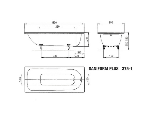 Badkuip KALDEWEI SANIFORM PLUS 375-1 80 x 180 cm alpinewit glanzend 112800010001