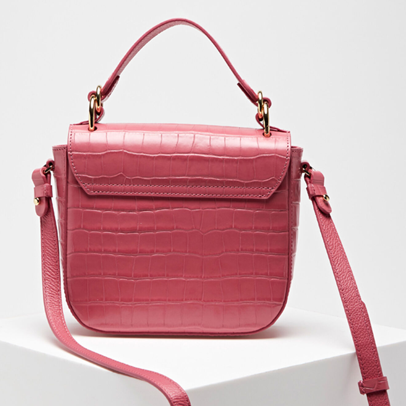 Coccinelle Petit sac à main en Cuir croco Florence Shiny Soft rose - 19.5x18x6 cm