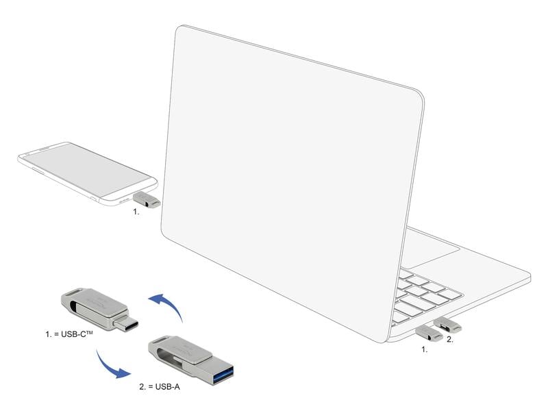 Delock USB-Stick 3.2 Gen 1 USB-C   Typ-A 16 GB Delock USB 3.2 Gen 1 USB-C   Typ-A Speicherstick 16 GB – Metallgehäuse