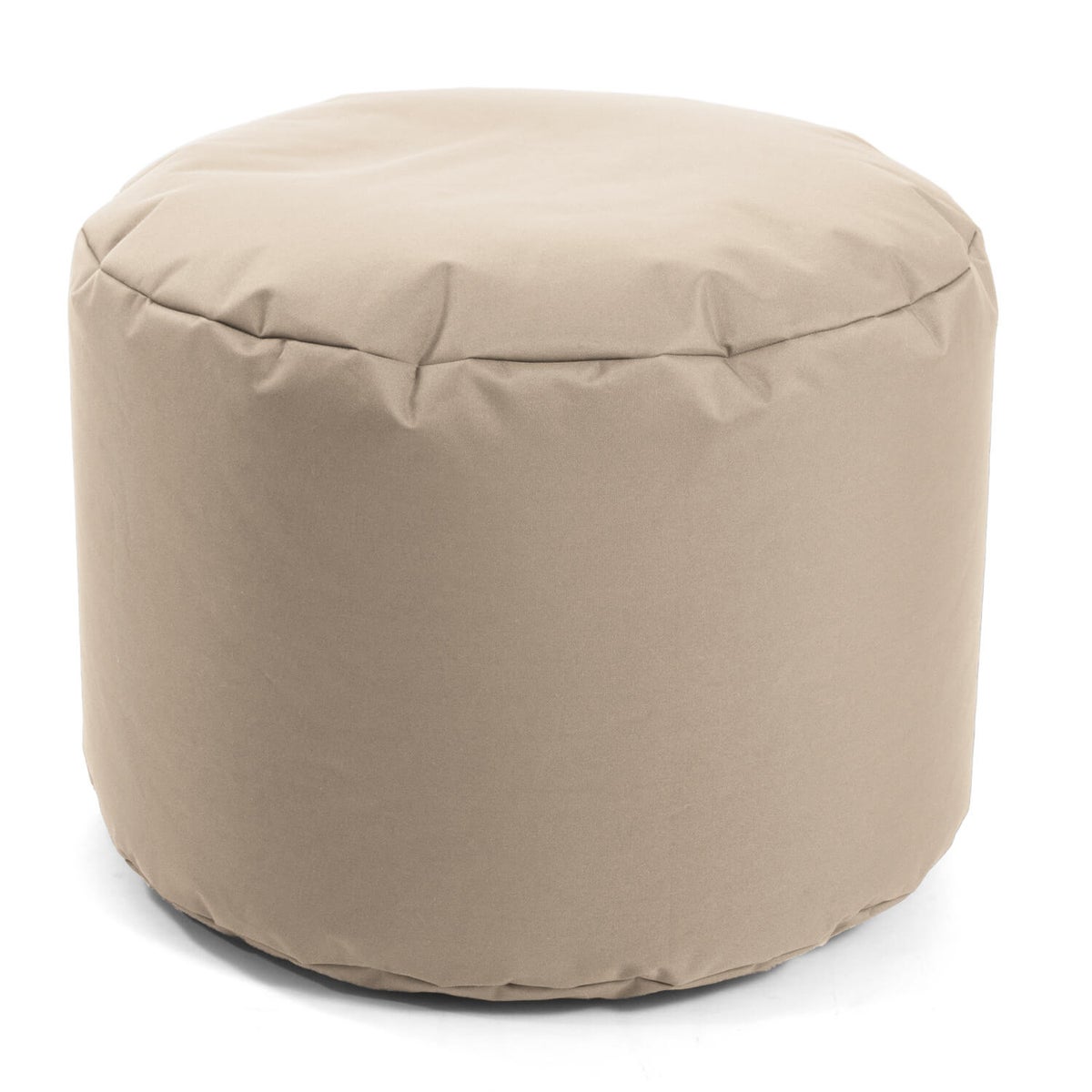 Buitenpoef of kruk 60x40cm in beige voor balkon en tuin 'De relaxpoef', ronde zitkruk, vloerkussen, voetenbankje, poef, voetenbank en bijzettafel met EPS-korrelvulling, geschikt voor binnengebruik