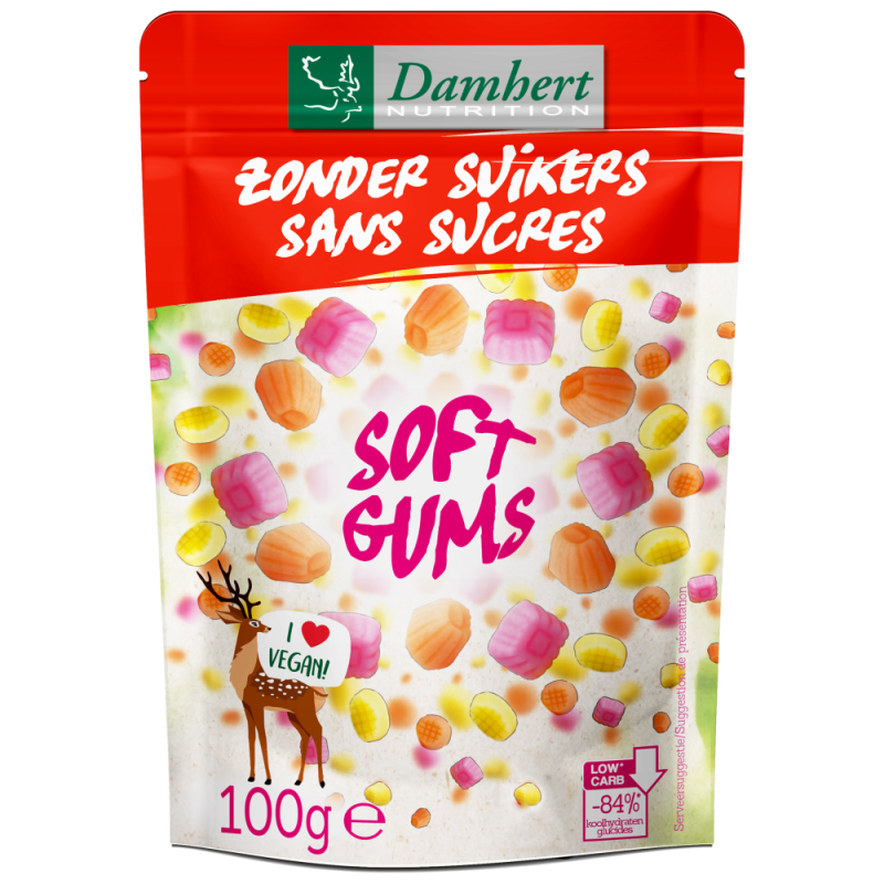 Damhert Soft Gums Vegan Zonder Suiker 100 Gram