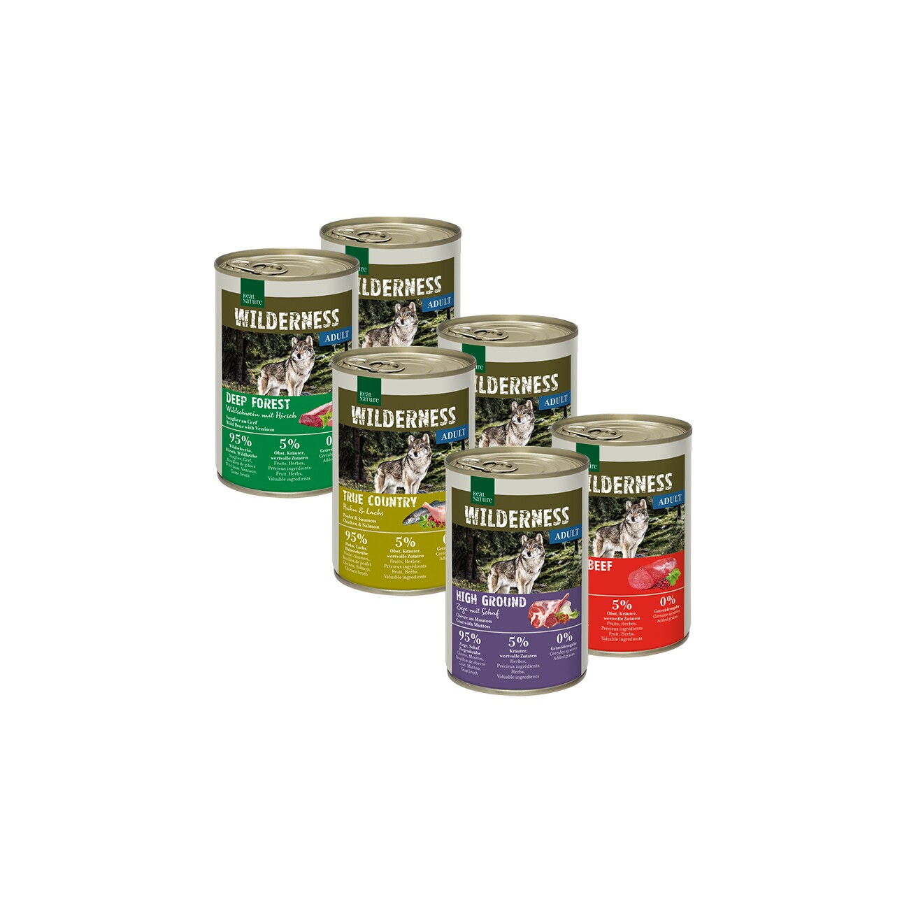 REAL NATURE WILDERNESS Nassfutter Hund, Adult 6x400 g Mixpaket 1