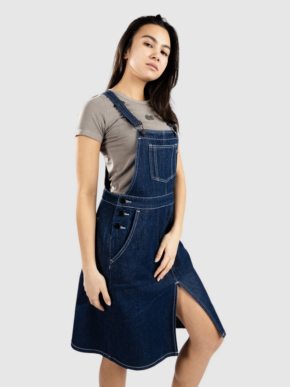 Blue Tomato Denim Midi Overall Dress dark indigo