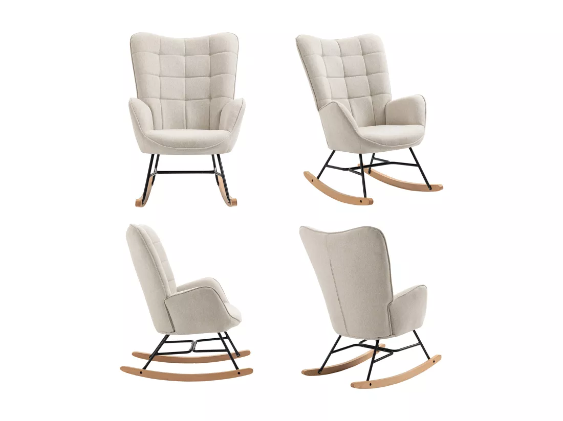 MEUBLES COSY Fauteuil à Bascule Allaitement Scandinave Chaise Loisir et Repos en Tissu avec Pieds en E' Bois Métal pour Salon, Chambre, Massif, Beige, 66x84x97cm
