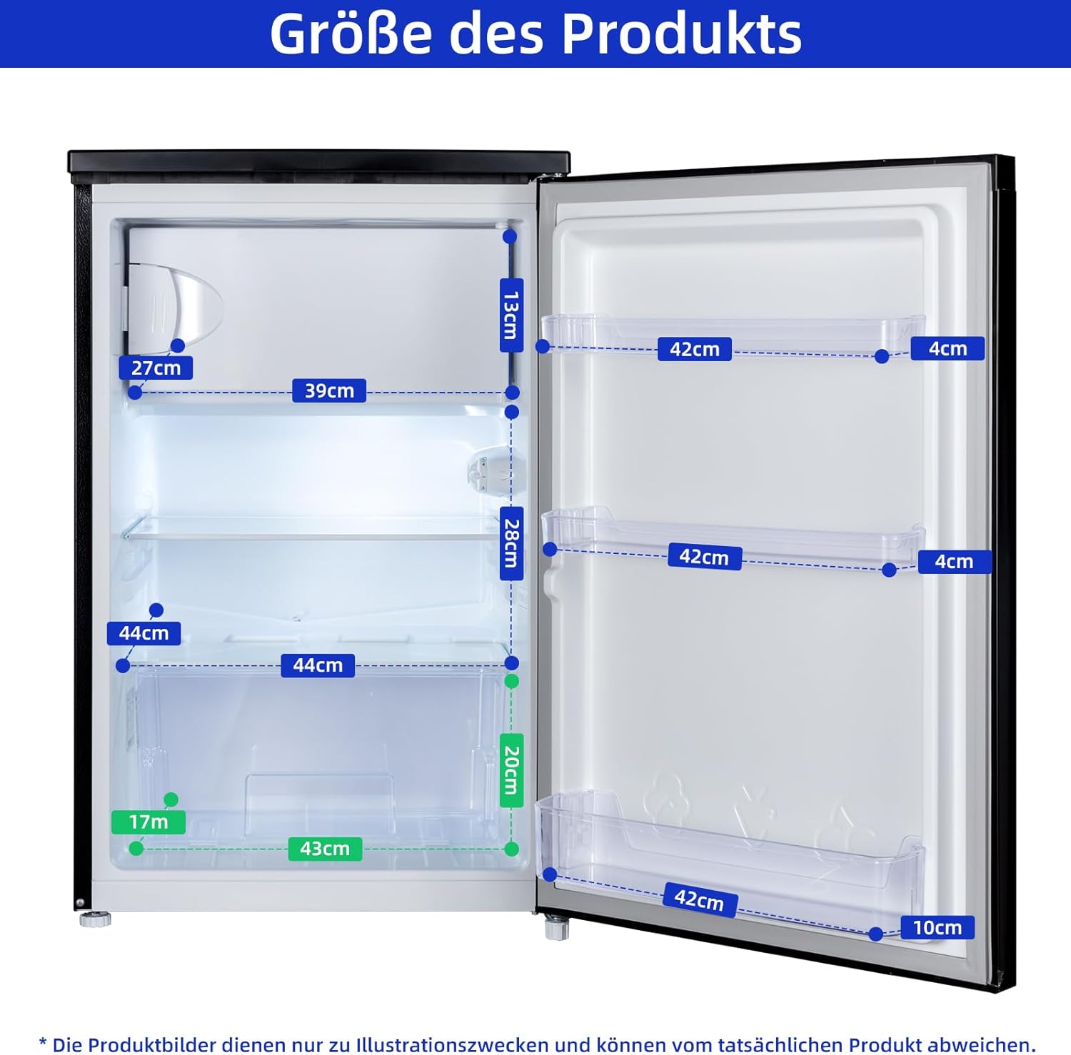 CHIQ kühlschrank mit gefrierfach 107 Liter, mit 13L Gefrierfach｜EEK C, 87 kWh/Jahr | 4-Sterne-Gefrieren, -24 °C bis -16 °C| geräuscharm, Schwarz, CTT107BC