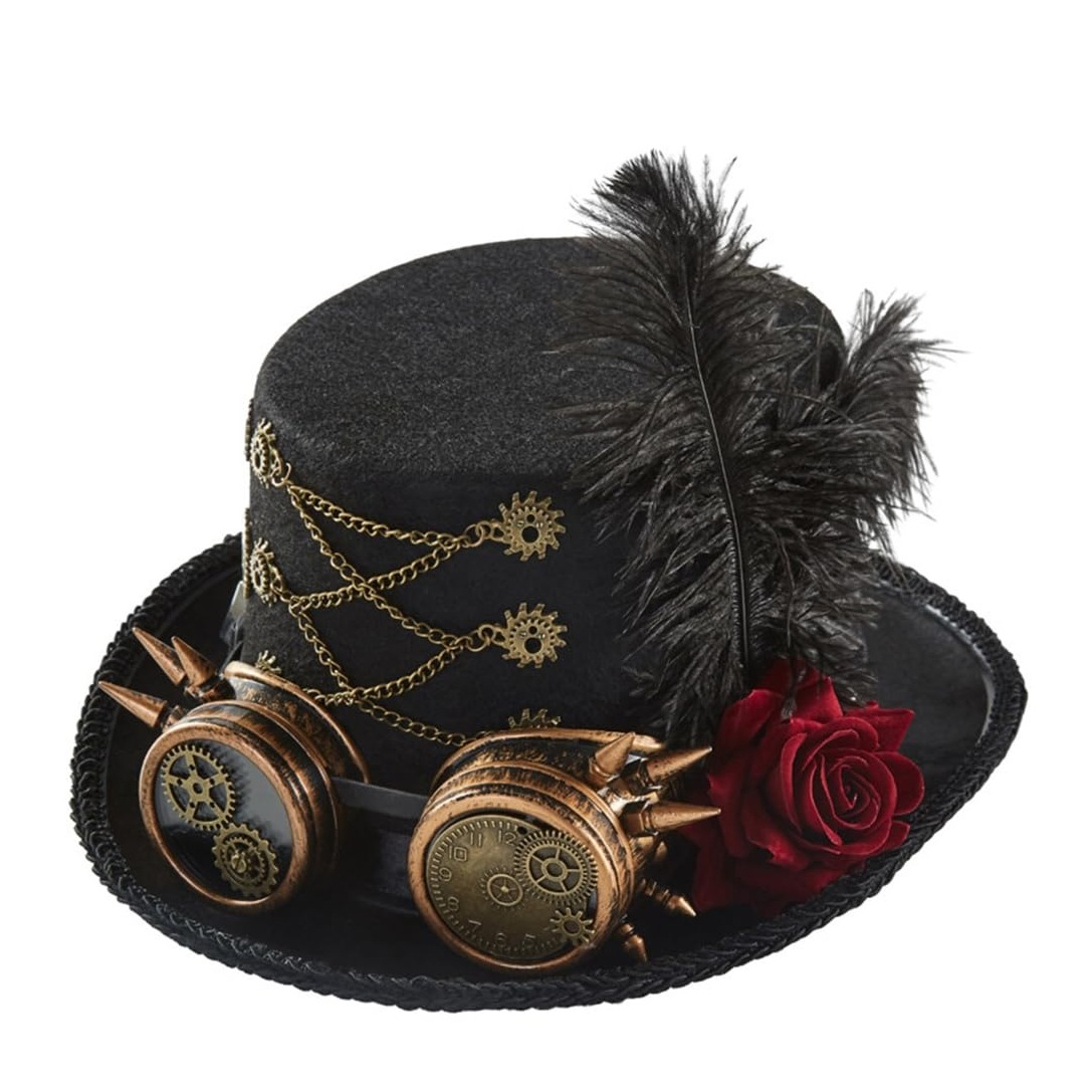 Hochwertiger Steampunk Hut Fasnachts Kostüm Zubehör Fashion Zylinder Accessoire für Motto Partys / Halloween - Feder / Rose / Brille