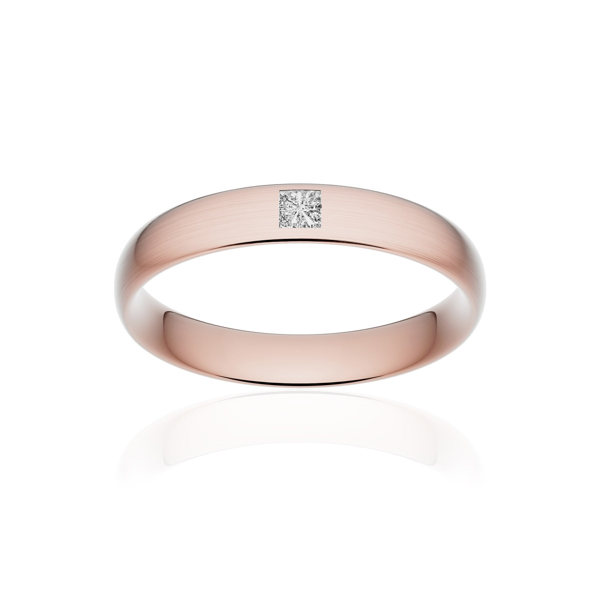 Alliance or 750 rose brossé demi-jonc confort 4mm diamant princesse