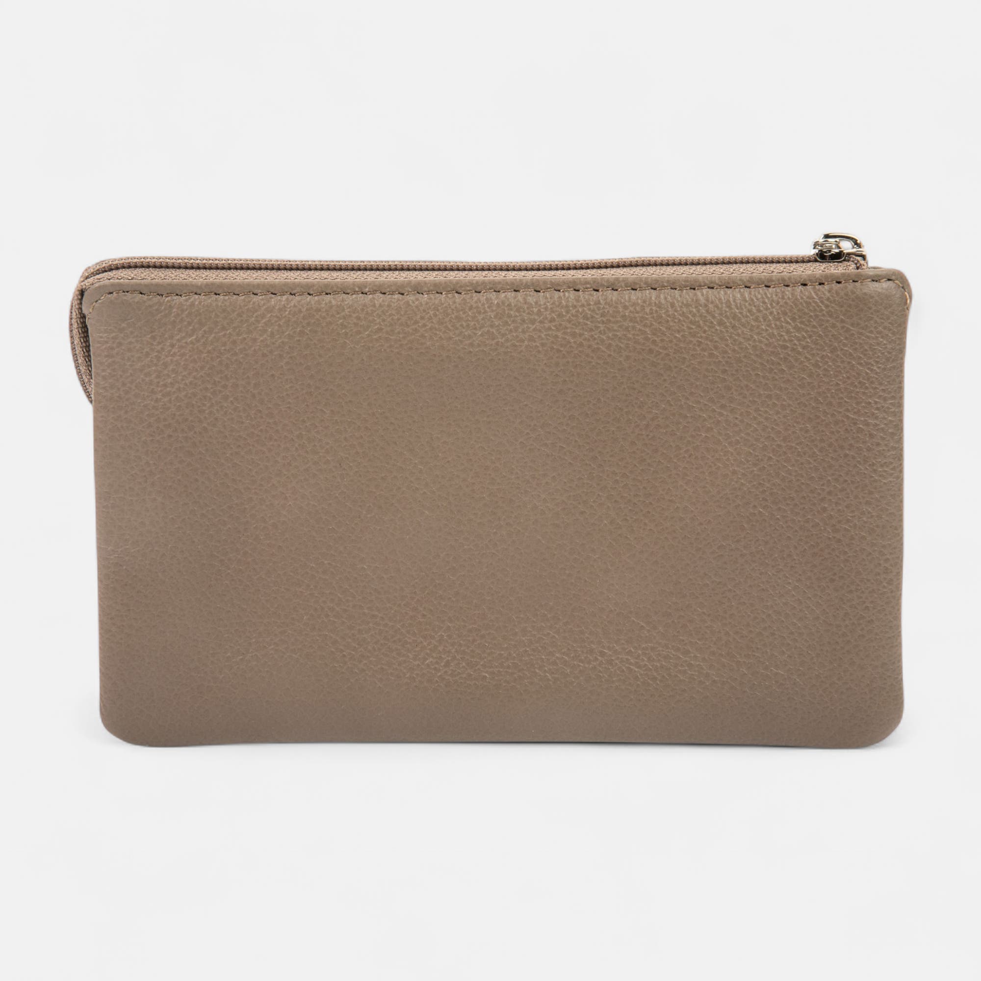 Petite maroquinerie en cuir taupe