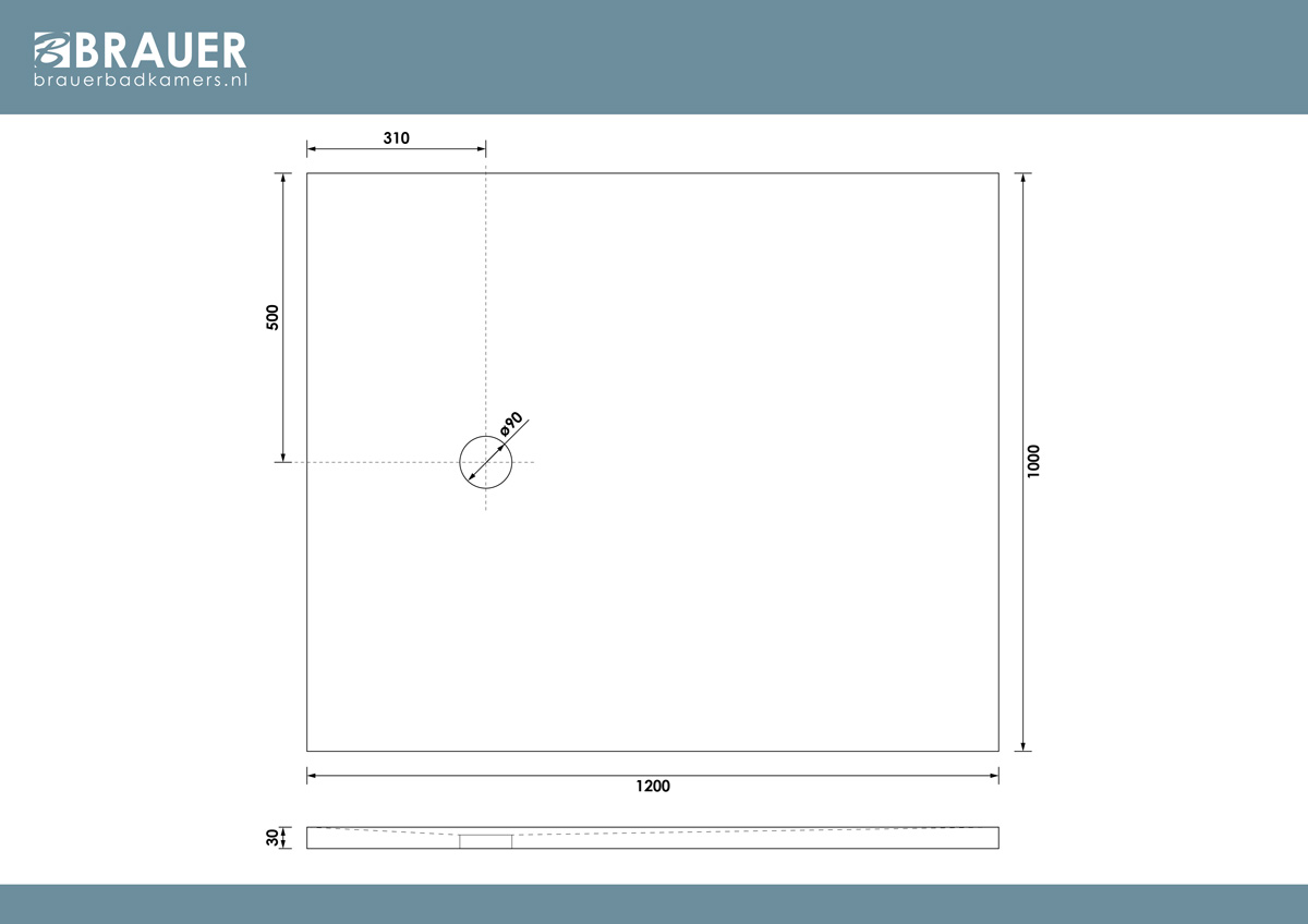Brauer Asteroid douchevloer 100x120cm mineraalmarmer zwart mat