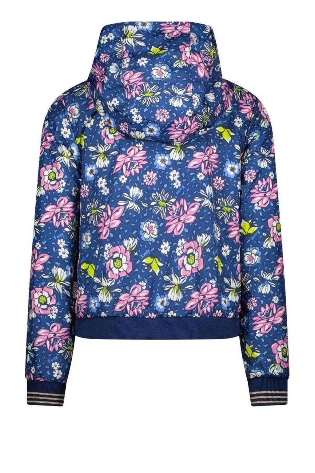 B.Nosy gebloemde reversible coated reversible zomerjas hardblauw/roze
