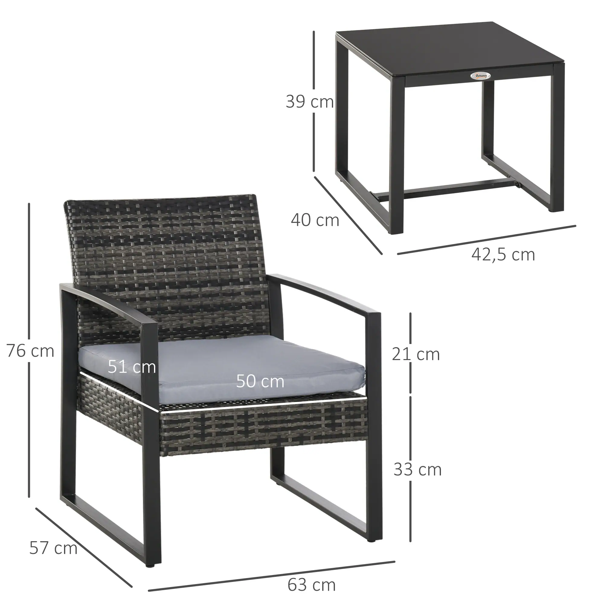 Outsunny Polyrattan Sitzgruppe als 5-tlg. Set