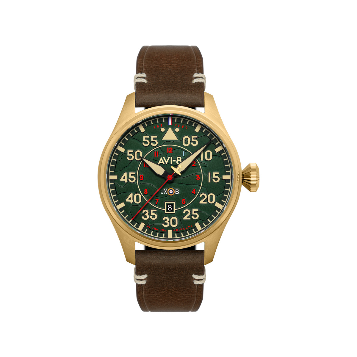 Montre AVI-8 Hawker Hurricane homme acier bracelet cuir marron. Edition limitée.