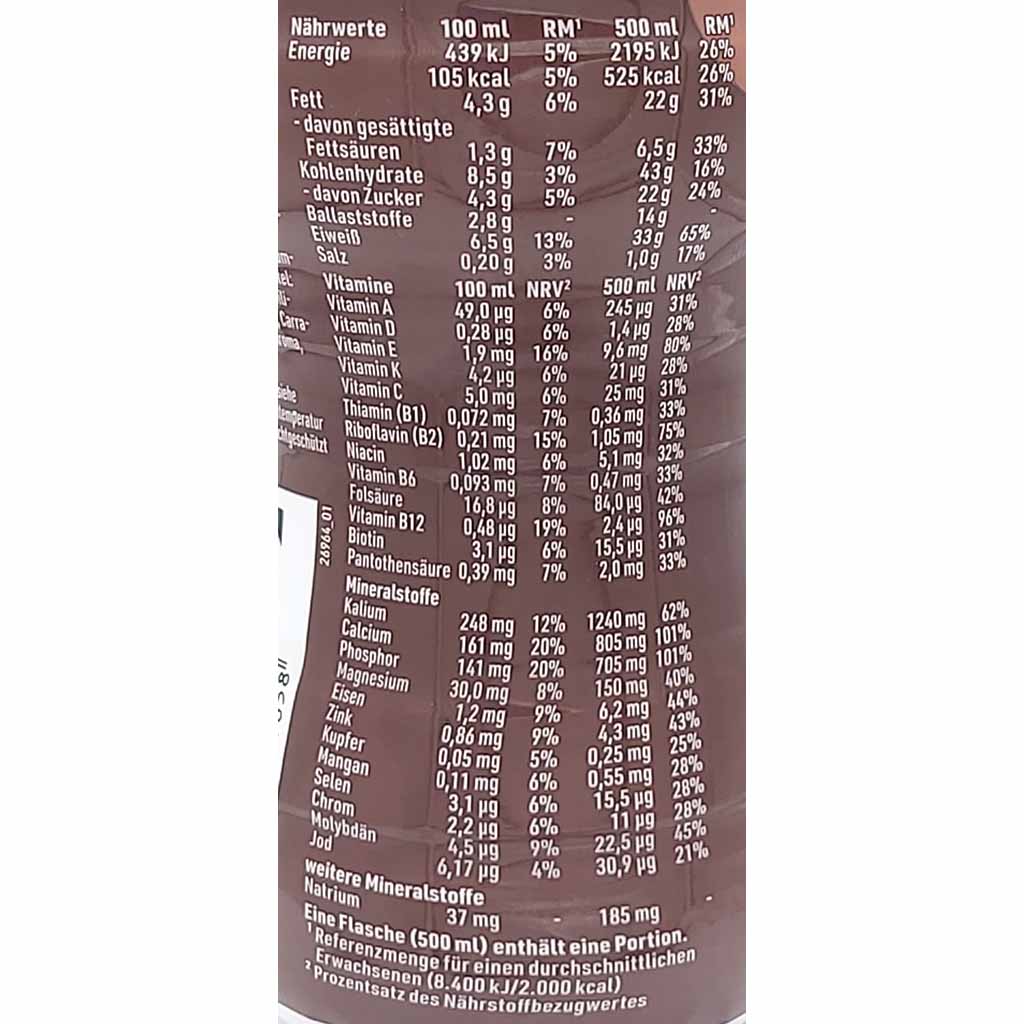 PowerX System Trinkmahlzeit Classic Chocolate 6 x 500ml, 3 Liter MHD:7.1.25
