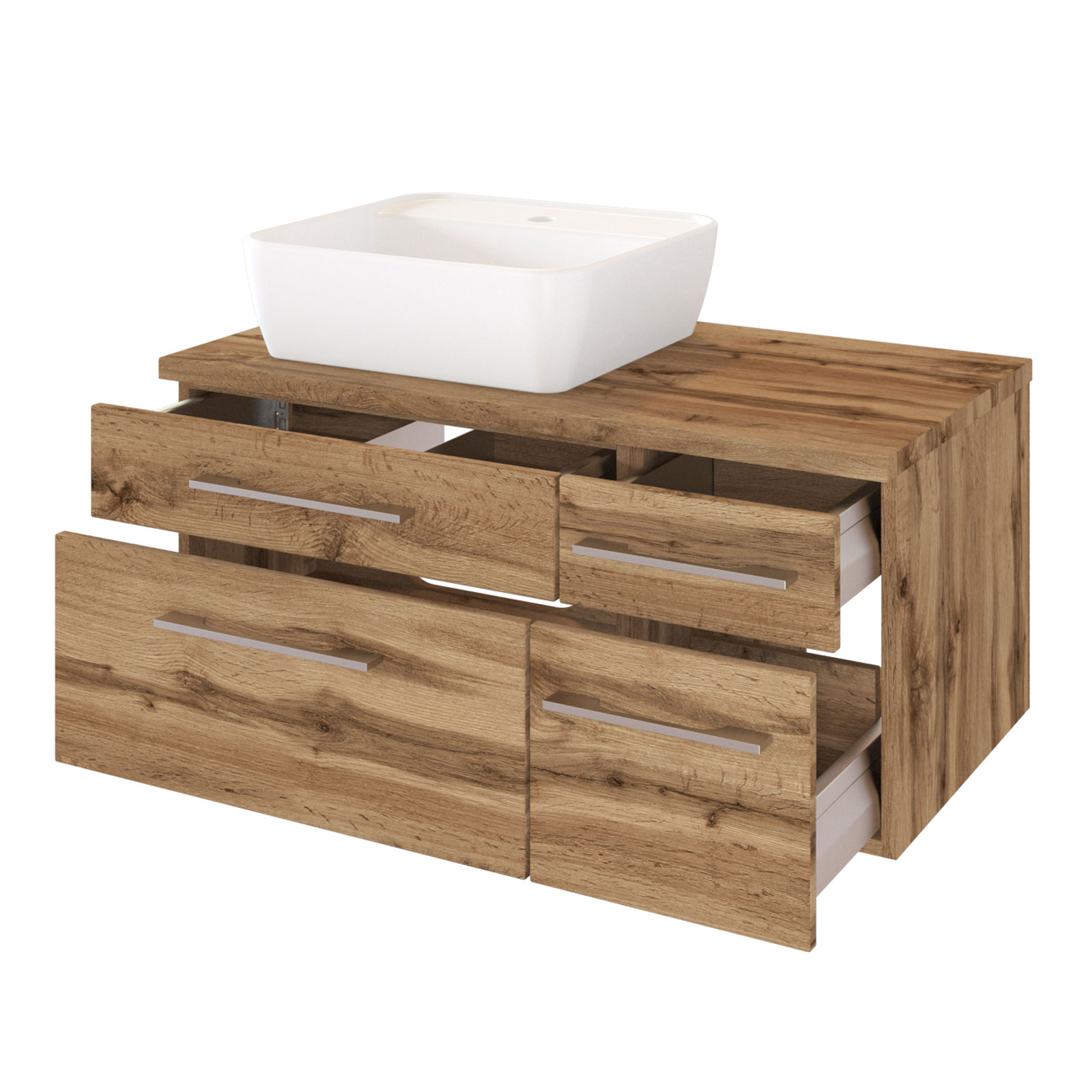 3-teiliges Badmöbel-SetDAVOS - Wotaneiche - 90 cm breit - Becken links