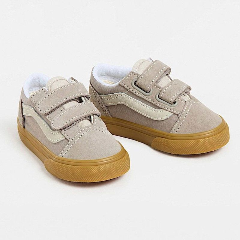 VANS - Old Skool V - Sneakers - Grijs - Leer - Klittenbandsluiting