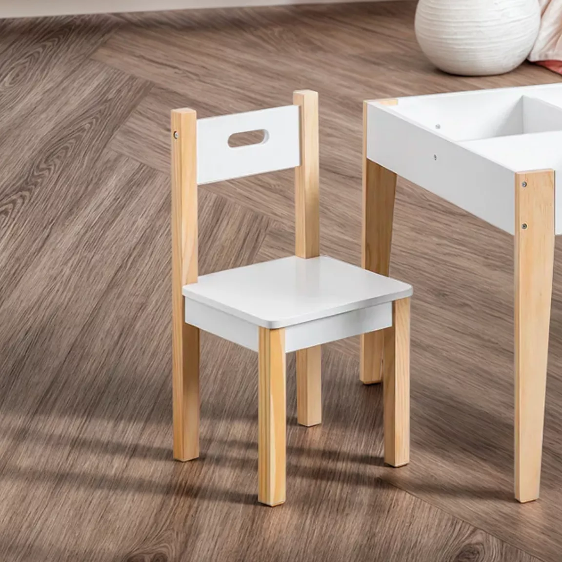 Table et 2 chaises enfant bois tableau (H49,5 cm) Charlie Blanc