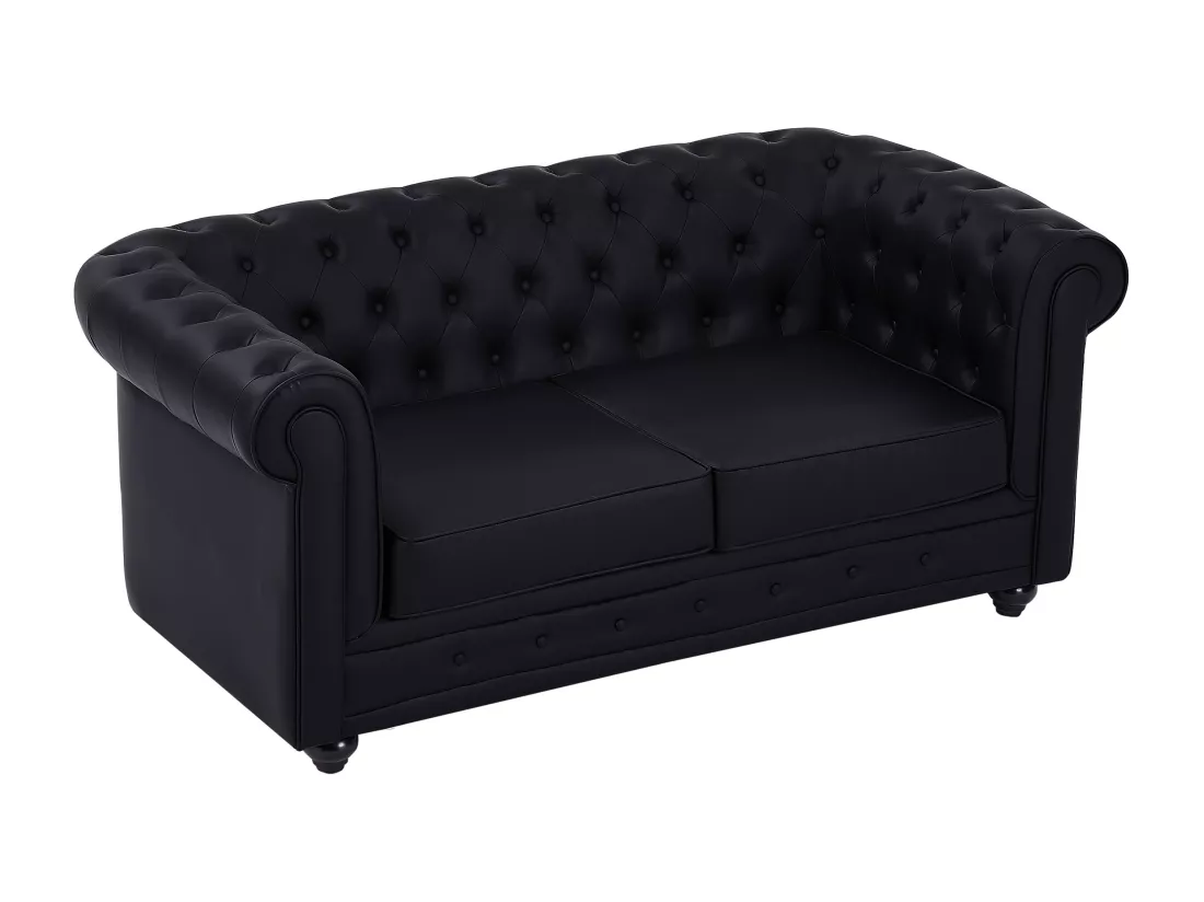 Canapé 2 places en simili noir CHESTERFIELD