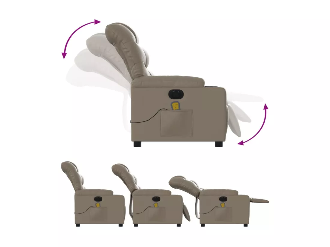 Fauteuil massant inclinable électrique cappuccino similicuir